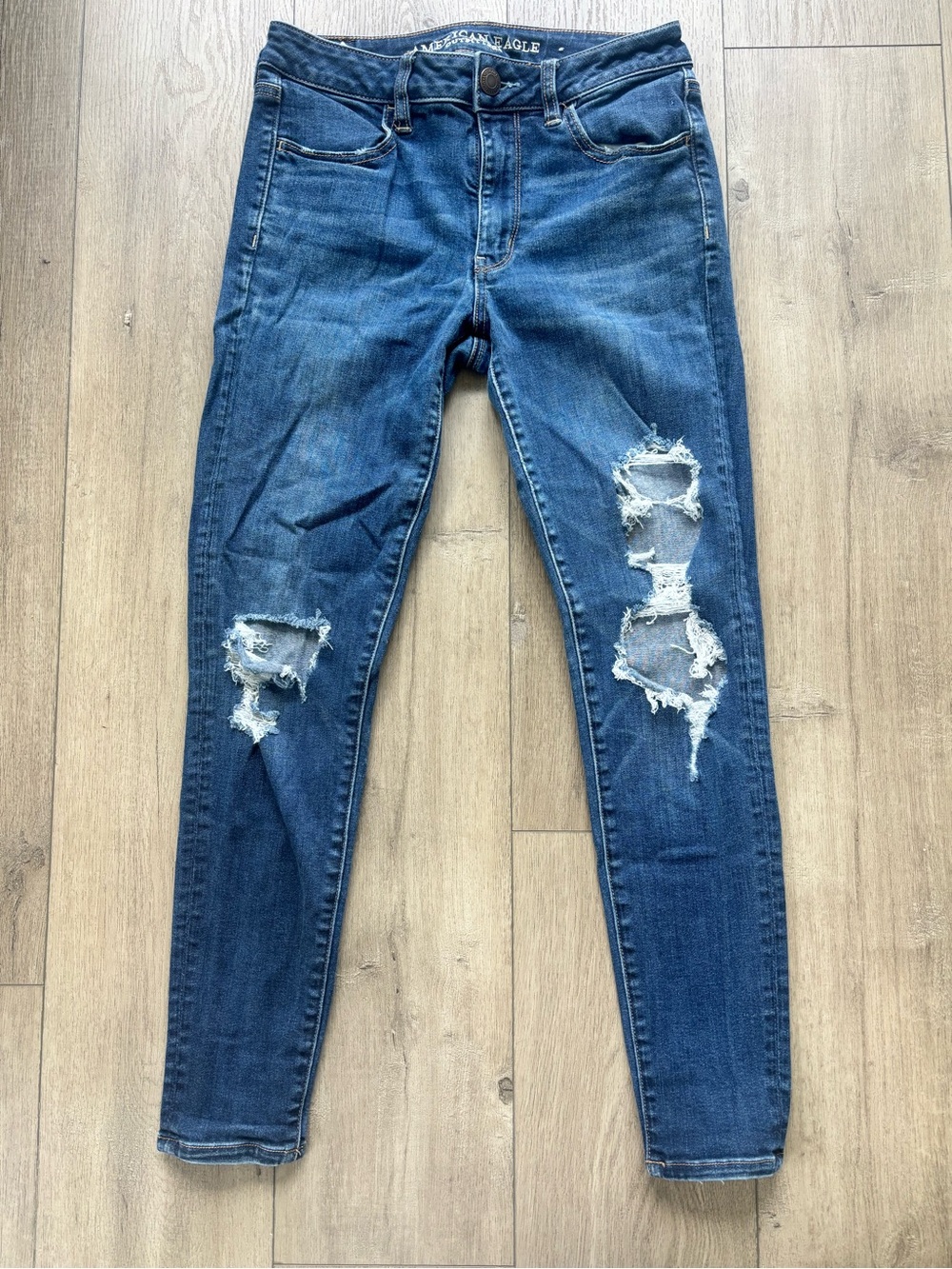 American Eagle Outfitters Blue Distressed Skinny Jeans
